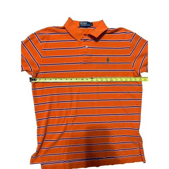 Polo Ralph Lauren Mens Large Orange Striped Short Sleeve Pique Polo Shirt - Picture 7 of 12